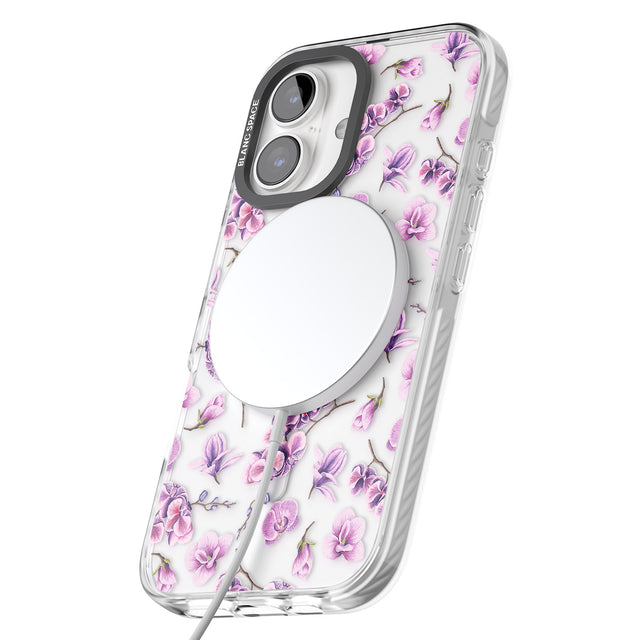 iPhone 16 Pro Max Purple Orchids Transparent Floral Black Impact Phone Case