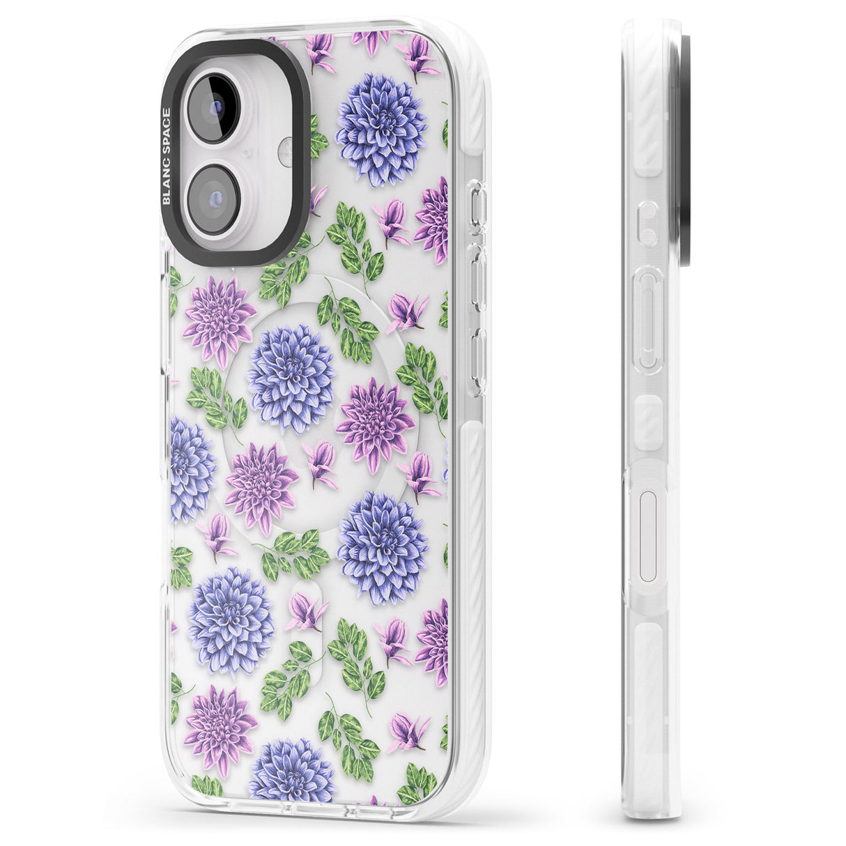 iPhone 16 Pro Max Purple Dahlias Transparent Floral Black Impact Phone Case