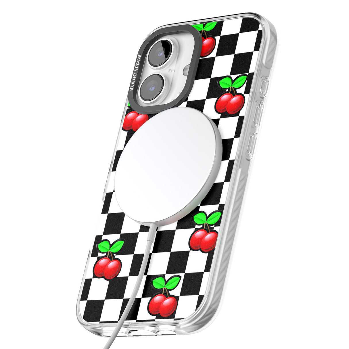 iPhone 16 Pro Max Checkered Cherry Black Impact Phone Case