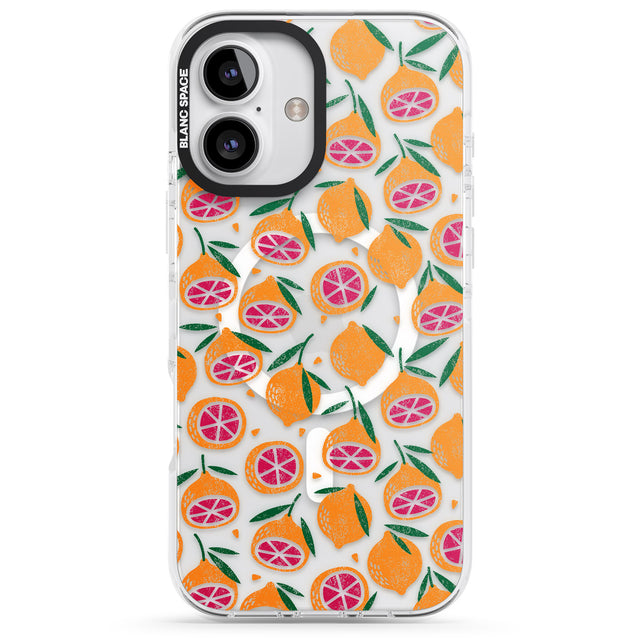 iPhone 16 Pro Max Blood Orange Fruit Pattern Transparent Black Impact Phone Case