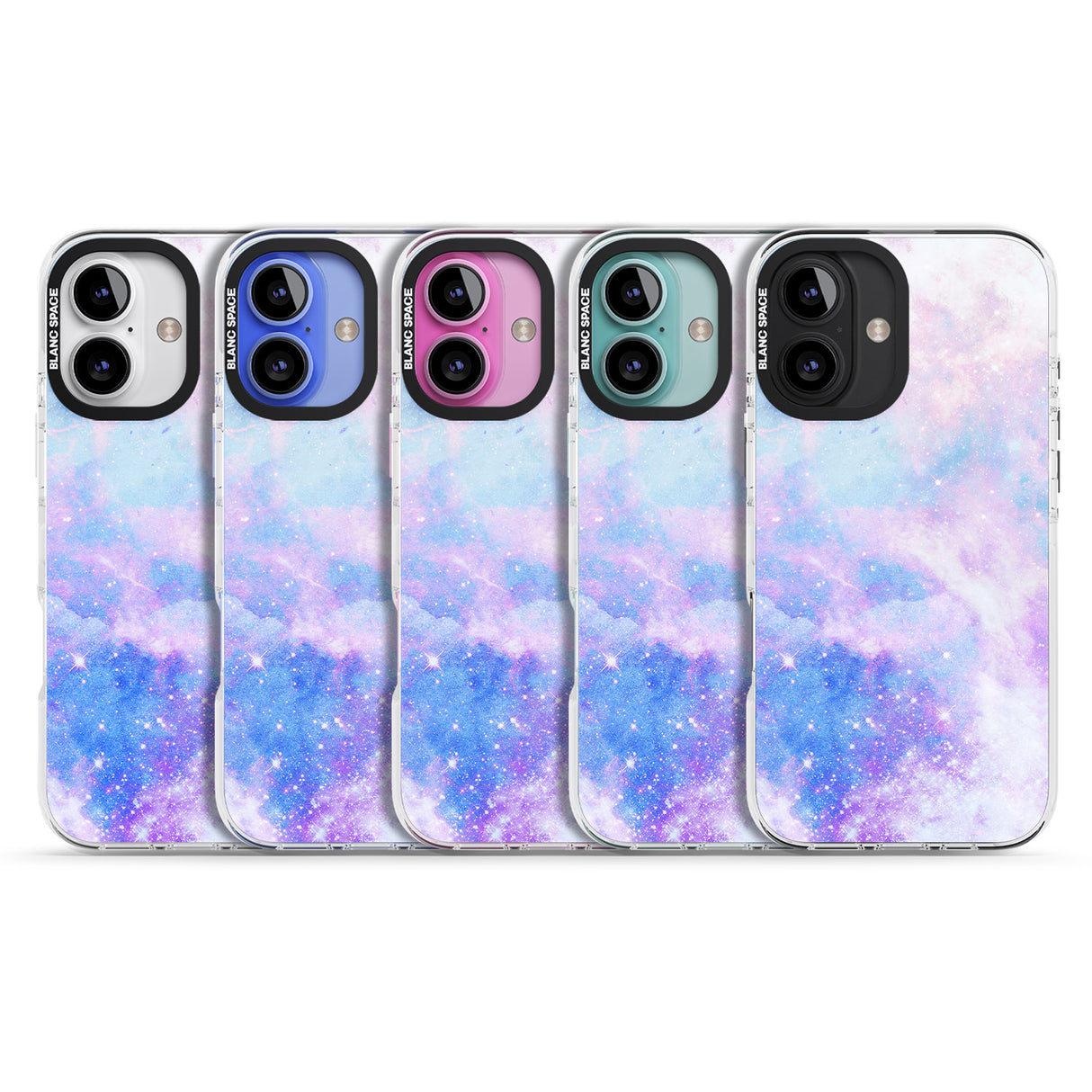 iPhone 16 Pro Max Light Blue Galaxy Pattern Design Black Impact Phone Case