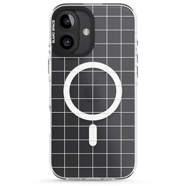 iPhone 16 Pro Max Simplistic Large Grid Pattern White (Transparent) Black Impact Phone Case