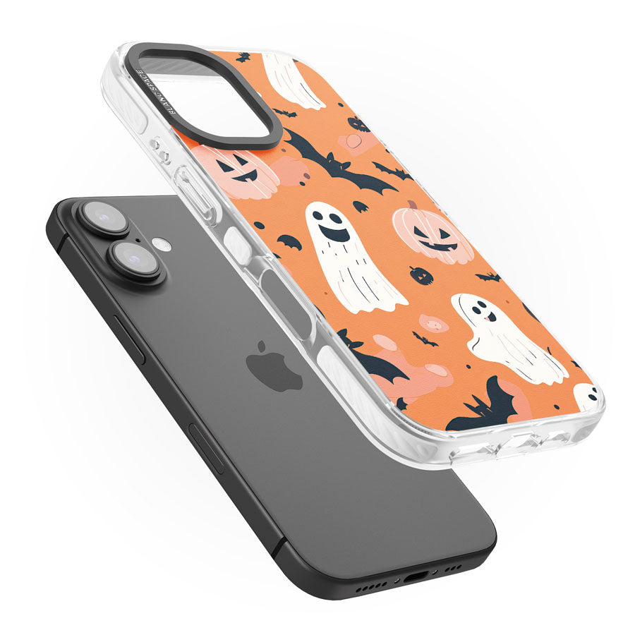 Orange Halloween Pattern Impact Magsafe Phone Case for iPhone 16, iPhone 16 Plus