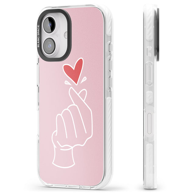 iPhone 16 Pro Max Pink Finger Heart Black Impact Phone Case