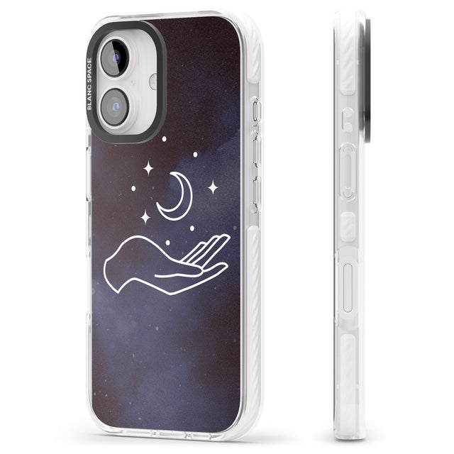 iPhone 16 Pro Max Floating Moon Above Hand Black Impact Phone Case