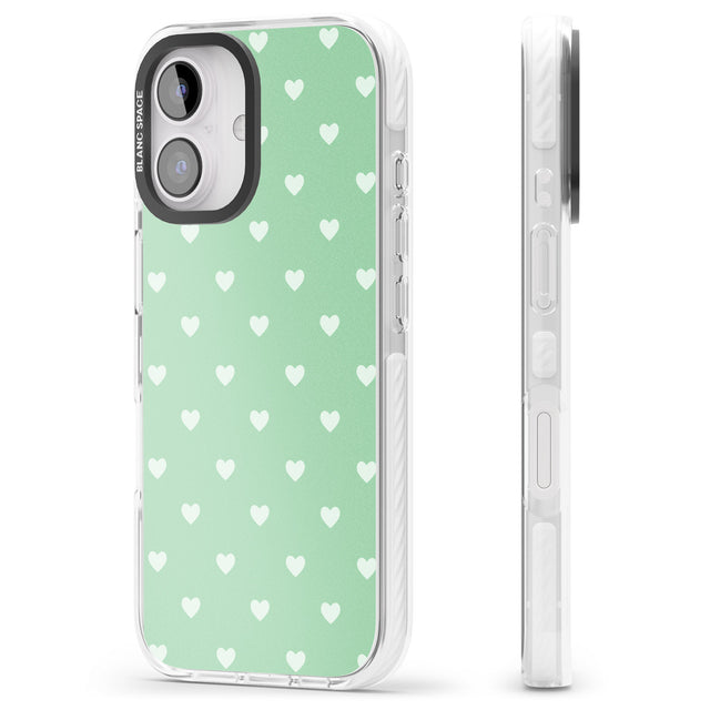 iPhone 16 Pro Max Small Heart Pattern: Green Black Impact Phone Case