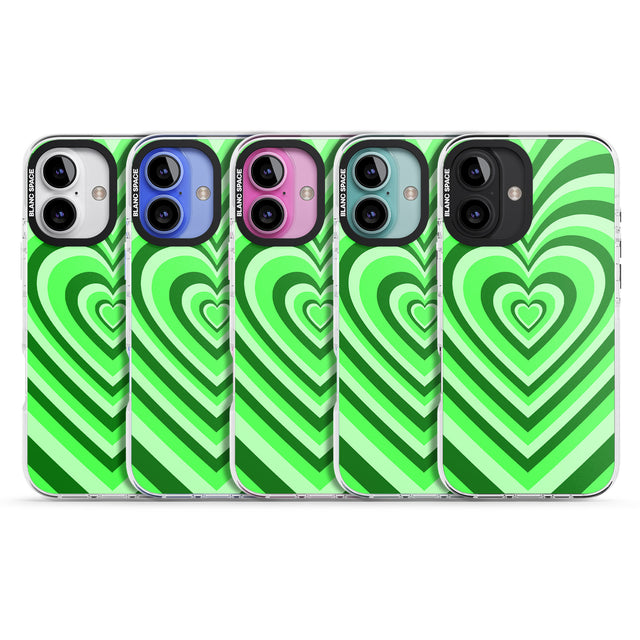 iPhone 16 Pro Max Green Heart Illusion Black Impact Phone Case