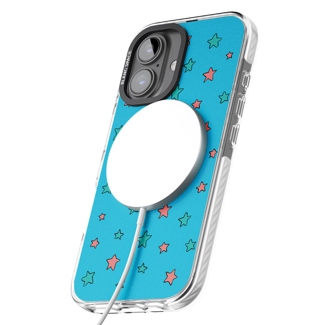 iPhone 16 Pro Max Blue Heartstopper Stars Pattern Black Impact Phone Case