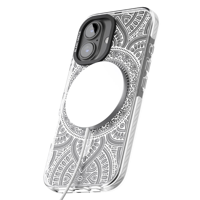 iPhone 16 Pro Max White Henna Flower Wheel Black Impact Phone Case