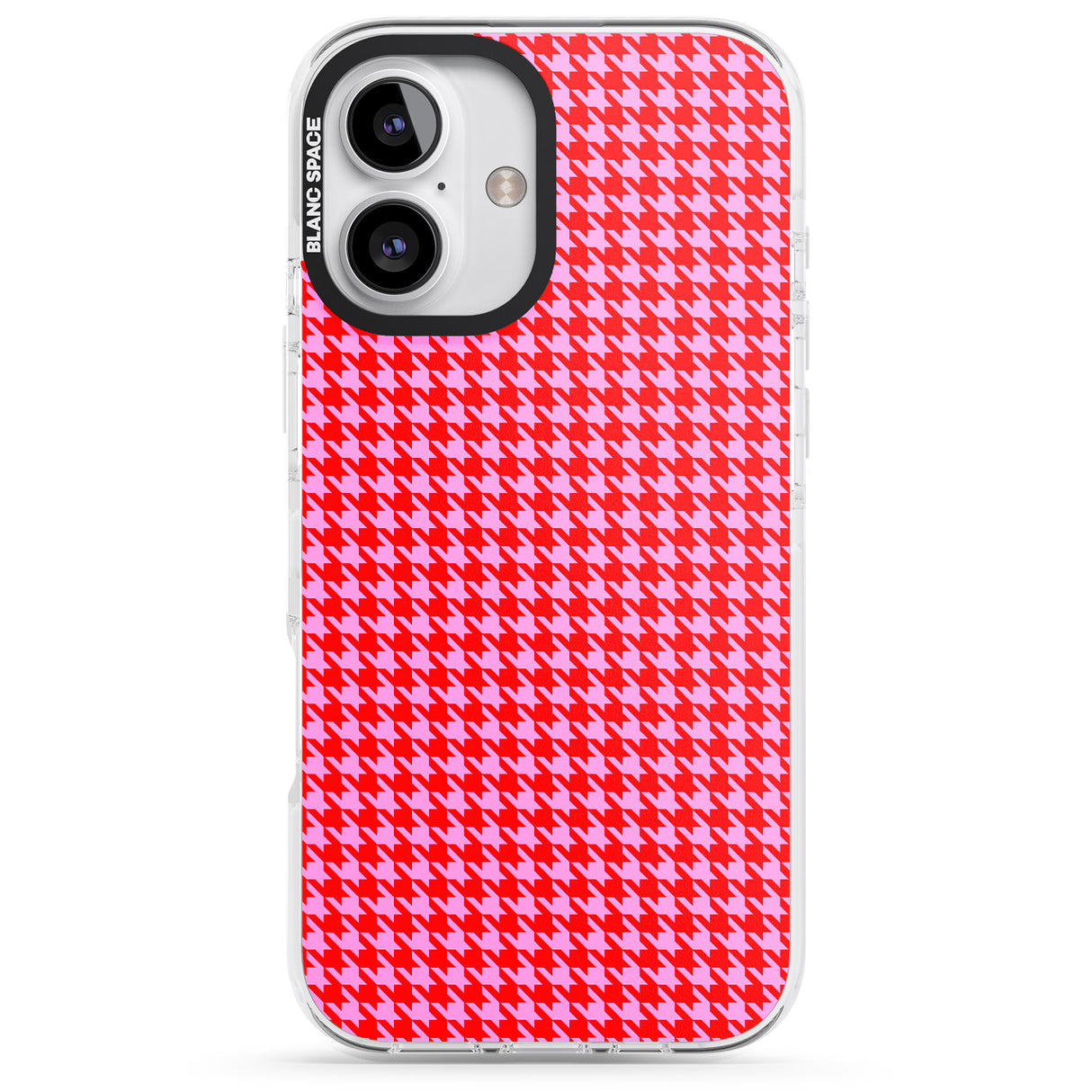 iPhone 16 Pro Max Neon Pink & Red Houndstooth Pattern Black Impact Phone Case