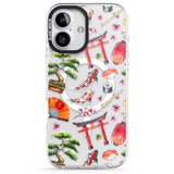 iPhone 16 Pro Max Mixed Japanese Watercolour Pattern Black Impact Phone Case