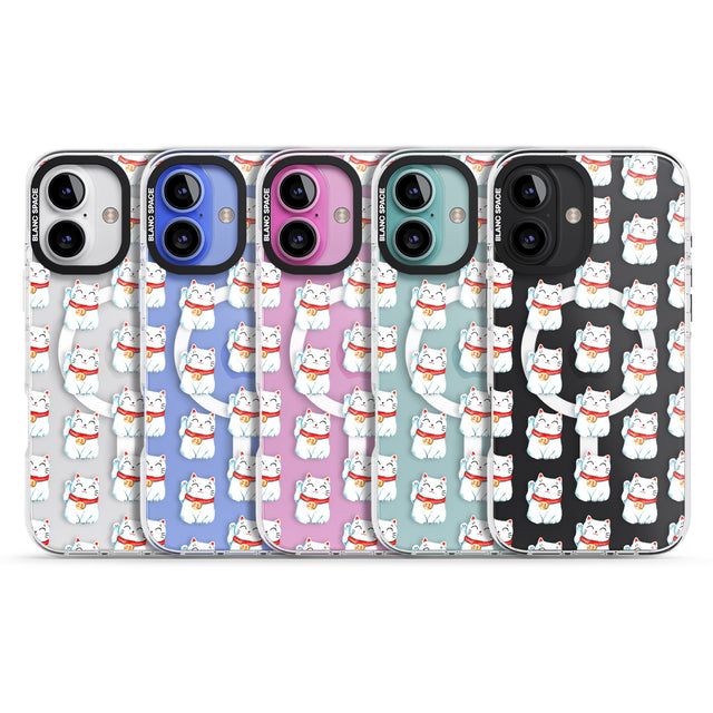 iPhone 16 Pro Max Lucky Cat Maneki-Neko Japanese Pattern Black Impact Phone Case