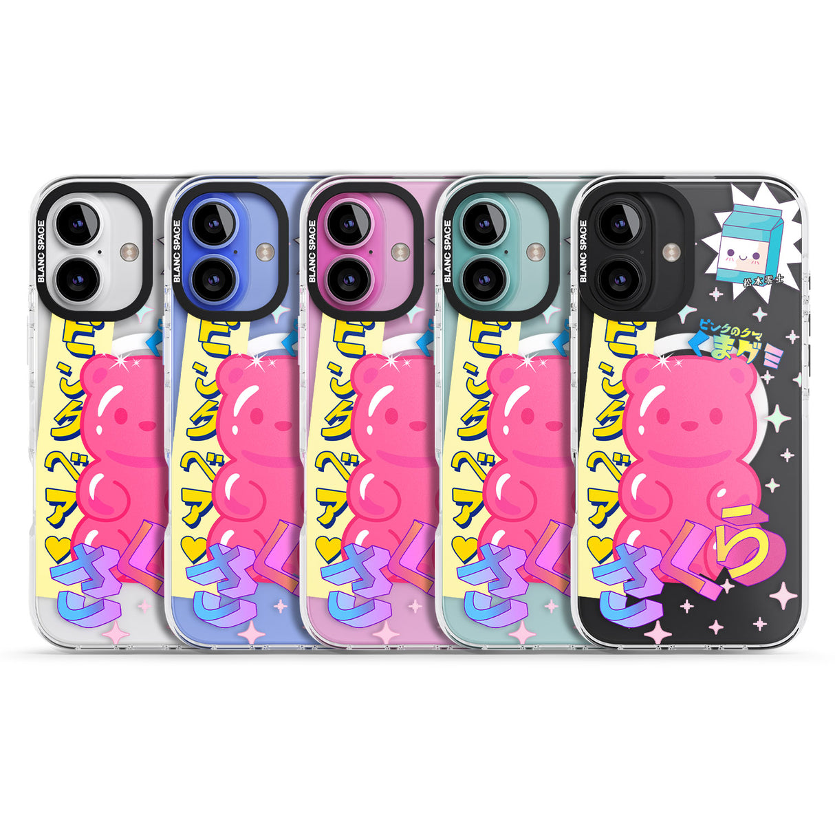 iPhone 16 Pro Max Kawaii Pink Bear Collage Clear Impact Phone Case + Magsafe