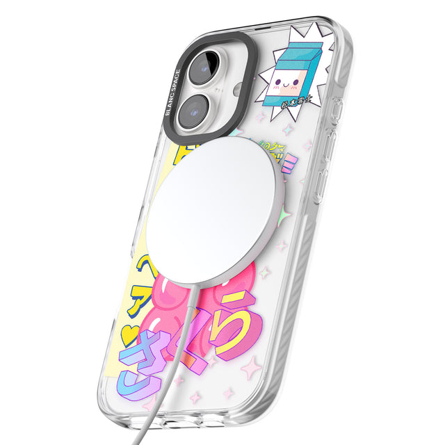 iPhone 16 Pro Max Kawaii Pink Bear Collage Clear Impact Phone Case + Magsafe