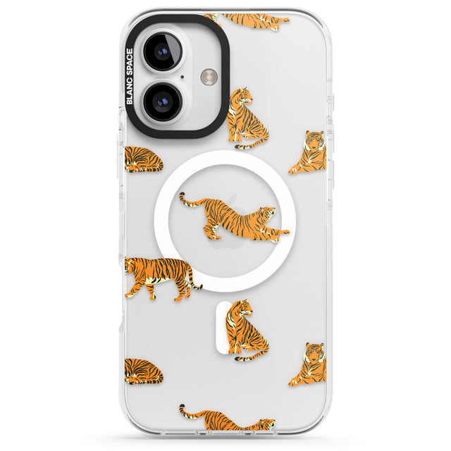 iPhone 16 Pro Max Clear Tiger Jungle Cat Pattern Black Impact Phone Case