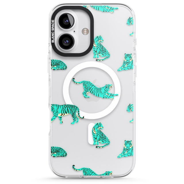 iPhone 16 Pro Max Turquoise Tiger Jungle Cat Pattern Black Impact Phone Case