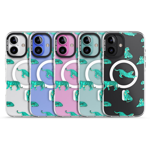 iPhone 16 Pro Max Turquoise Tiger Jungle Cat Pattern Black Impact Phone Case