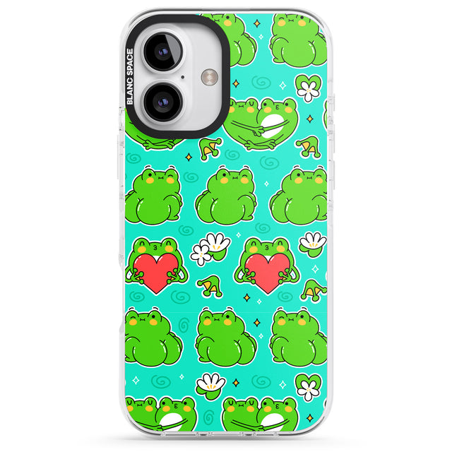 iPhone 16 Pro Max Frog Booty Kawaii Pattern Black Impact Phone Case