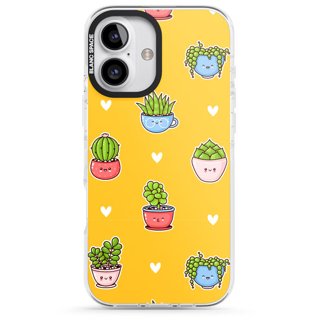 iPhone 16 Pro Max Plant Faces Kawaii Pattern Black Impact Phone Case