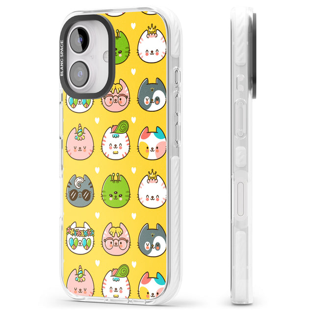 iPhone 16 Pro Max Mythical Cats Kawaii Pattern Black Impact Phone Case