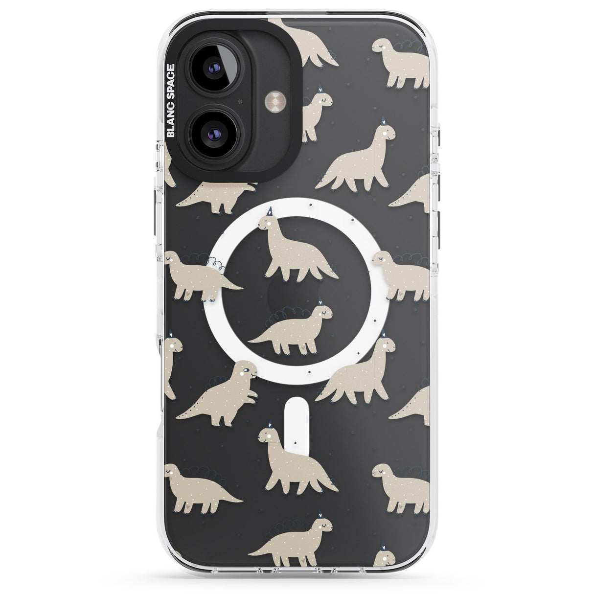 iPhone 16 Pro Max Adorable Dinosaurs Pattern (Clear) Black Impact Phone Case