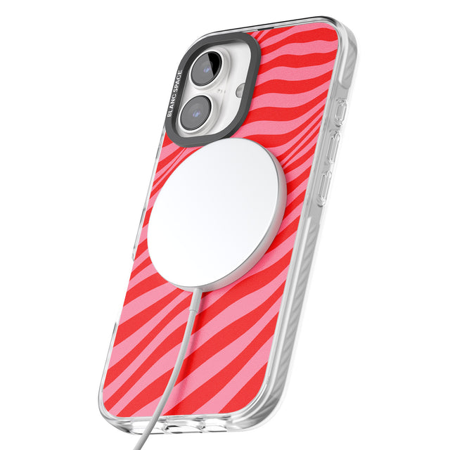 iPhone 16 Pro Max Pink & Red Distorted Line Black Impact Phone Case