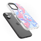 iPhone 16 Pro Max Pink, Blue & White Marbled Paper Pattern Black Impact Phone Case