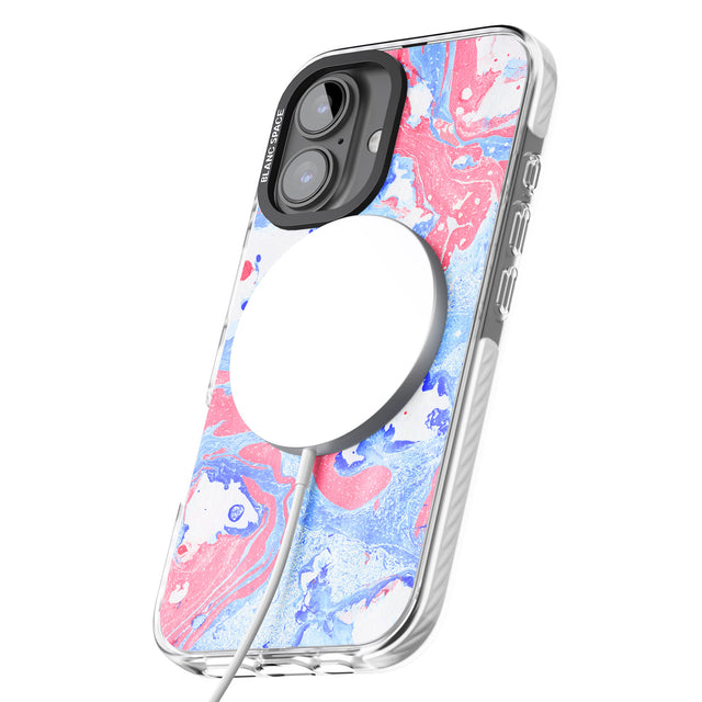 iPhone 16 Pro Max Pink, Blue & White Marbled Paper Pattern Black Impact Phone Case