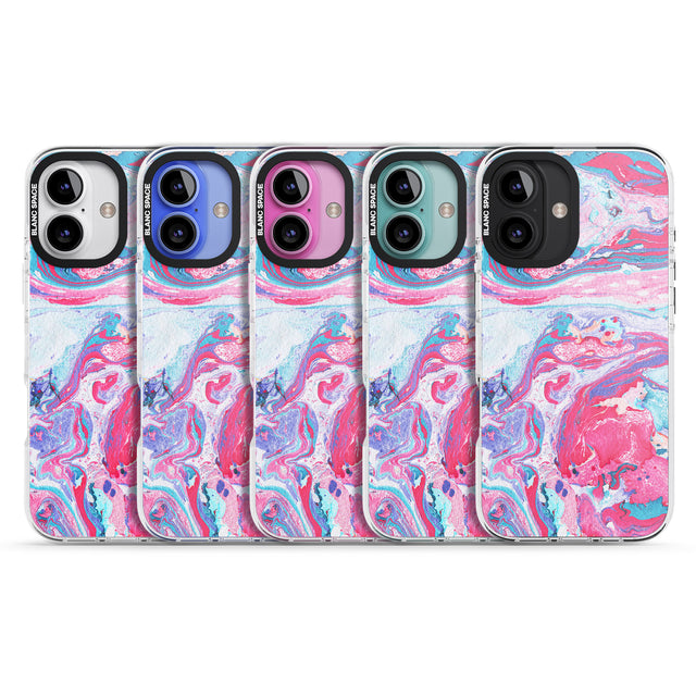 iPhone 16 Pro Max Pink, Blue & Purple Marbled Paper Pattern Black Impact Phone Case