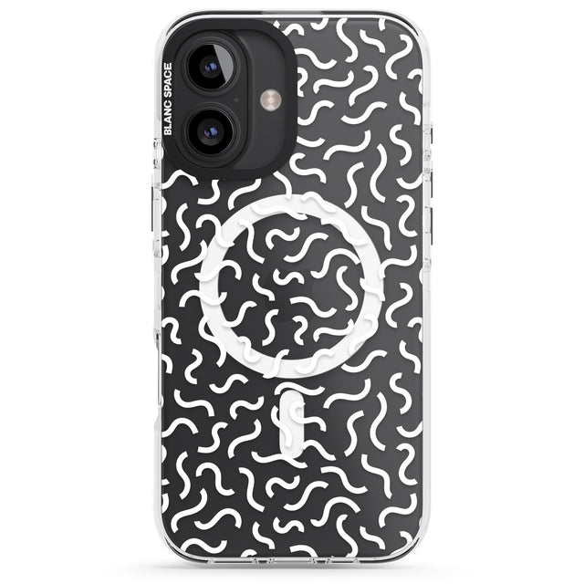 iPhone 16 Pro Max White Wavy Squiggles Memphis Retro Pattern Design Black Impact Phone Case