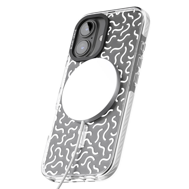 iPhone 16 Pro Max White Wavy Squiggles Memphis Retro Pattern Design Black Impact Phone Case