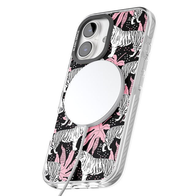 iPhone 16 Pro Max White Tigers on Black Pattern Black Impact Phone Case