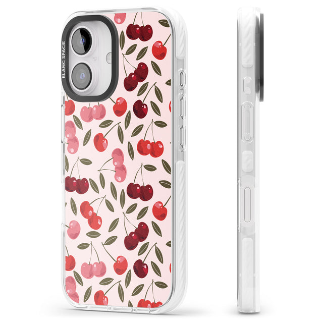 iPhone 16 Pro Max Fruity & Fun Patterns Cherries Black Impact Phone Case