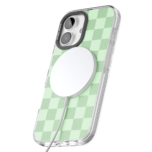 iPhone 16 Pro Max SEAFOAM CHECKERED Black Impact Phone Case + Magsafe