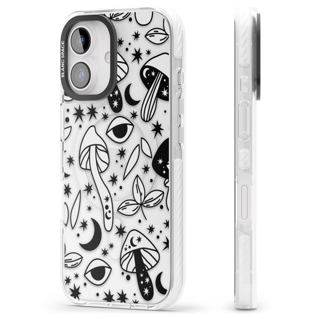 iPhone 16 Pro Max Psychedelic Mushrooms Pattern Black Impact Phone Case