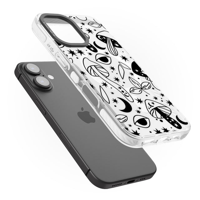 iPhone 16 Pro Max Psychedelic Mushrooms Pattern Black Impact Phone Case