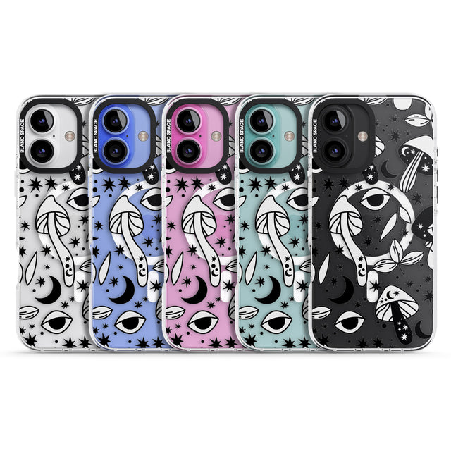 iPhone 16 Pro Max Psychedelic Mushrooms Pattern Black Impact Phone Case