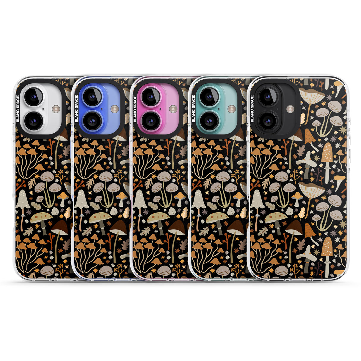 iPhone 16 Pro Max Sentimental Mushrooms Pattern Black Impact Phone Case