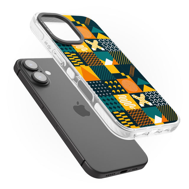 iPhone 16 Pro Max Funky Geometric Patterns: Orange & Dark Green Black Impact Phone Case