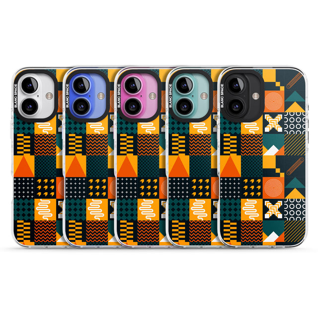 iPhone 16 Pro Max Funky Geometric Patterns: Orange & Dark Green Black Impact Phone Case