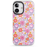 iPhone 16 Pro Max Peace, Love and Flowers Pattern Black Impact Phone Case