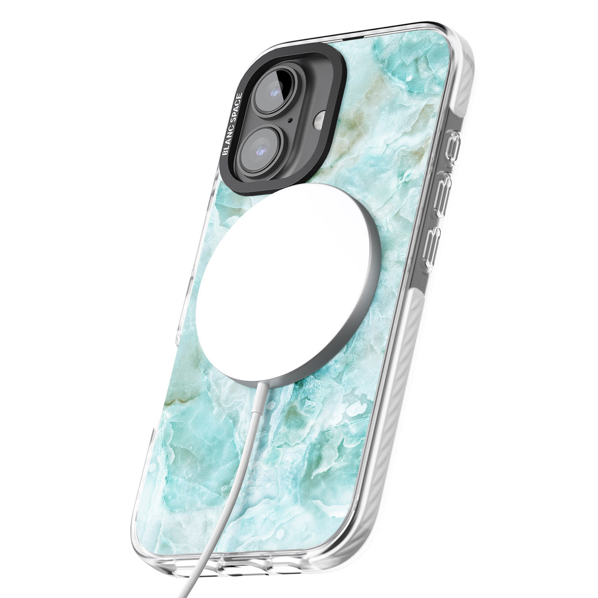 iPhone 16 Pro Max Turquoise Aqua Onyx Marble Black Impact Phone Case