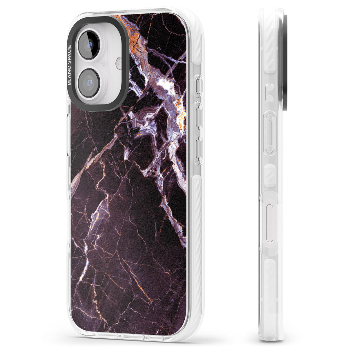 iPhone 16 Pro Max Black, Purple & Yellow shattered Marble Black Impact Phone Case