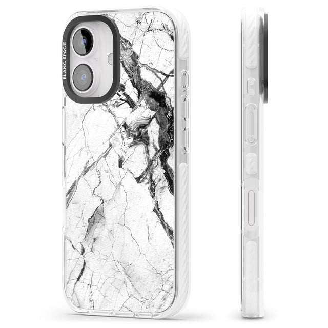 iPhone 16 Pro Max Black & White Stormy Marble Black Impact Phone Case