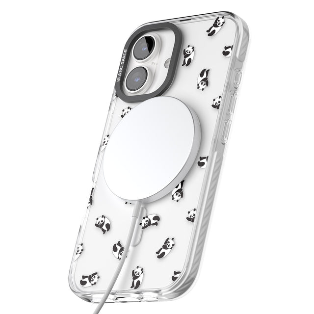 iPhone 16 Pro Max Tiny Panda Pattern Black Impact Phone Case