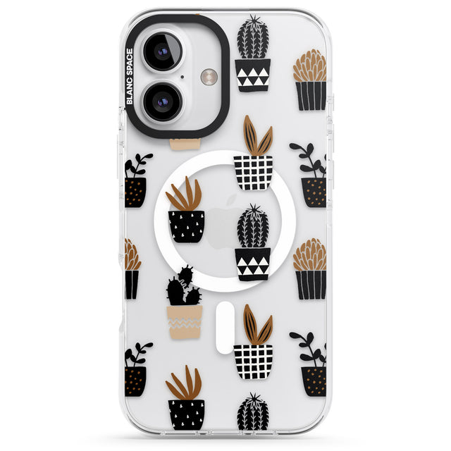 iPhone 16 Pro Max Large Mixed Plants Pattern - Clear Black Impact Phone Case