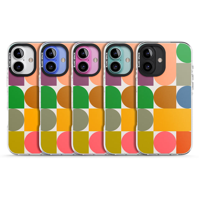 iPhone 16 Pro Max Abstract Retro Shapes: Rainbow Mix Black Impact Phone Case