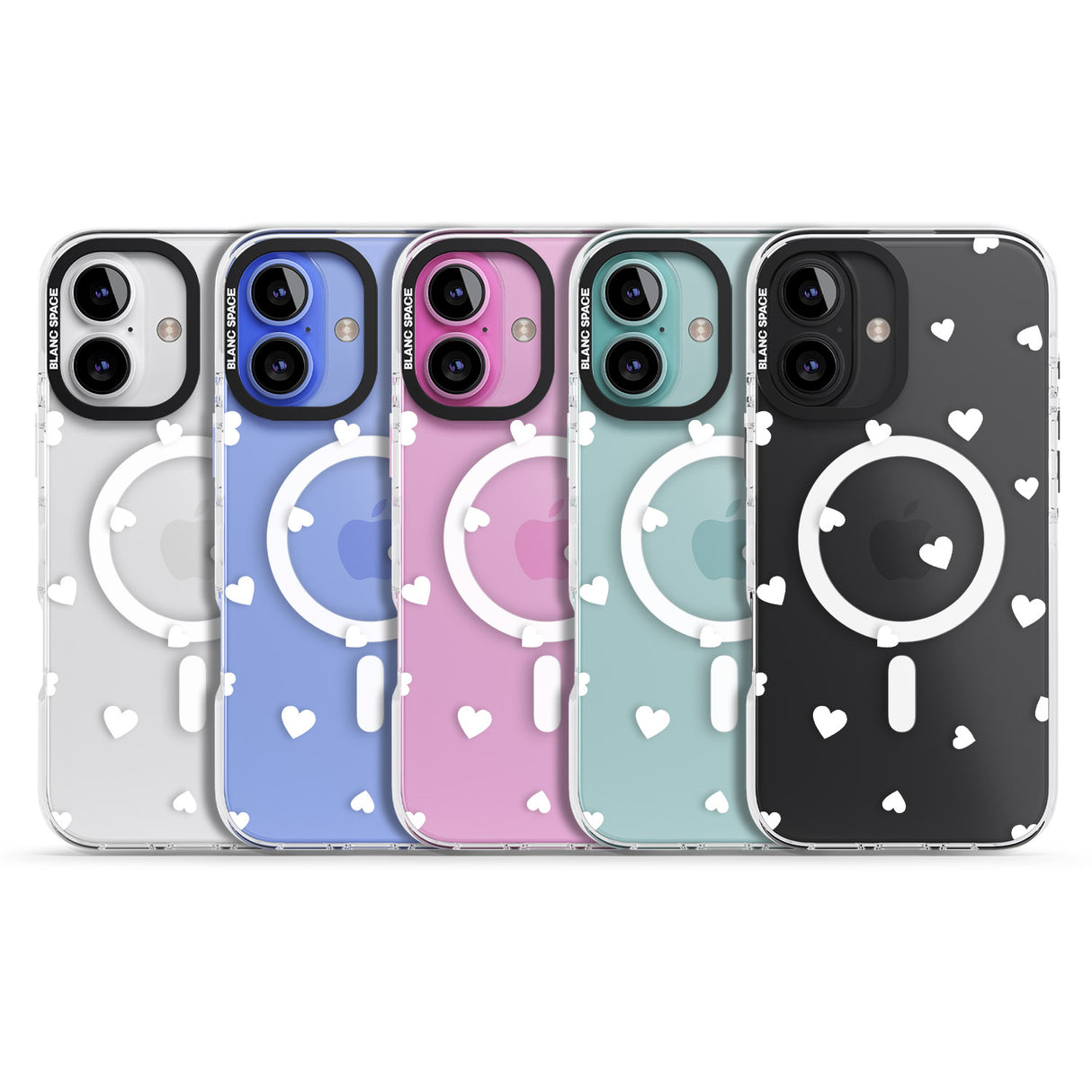 iPhone 16 Pro Max White Hearts Pattern Black Impact Phone Case