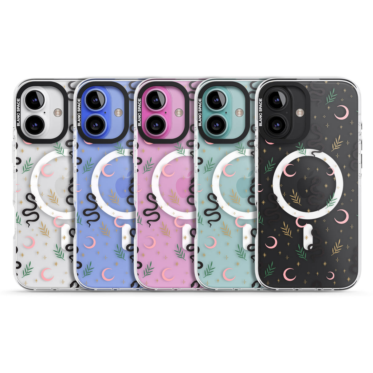 iPhone 16 Pro Max Snake & Moon Pattern (Clear) Black Impact Phone Case