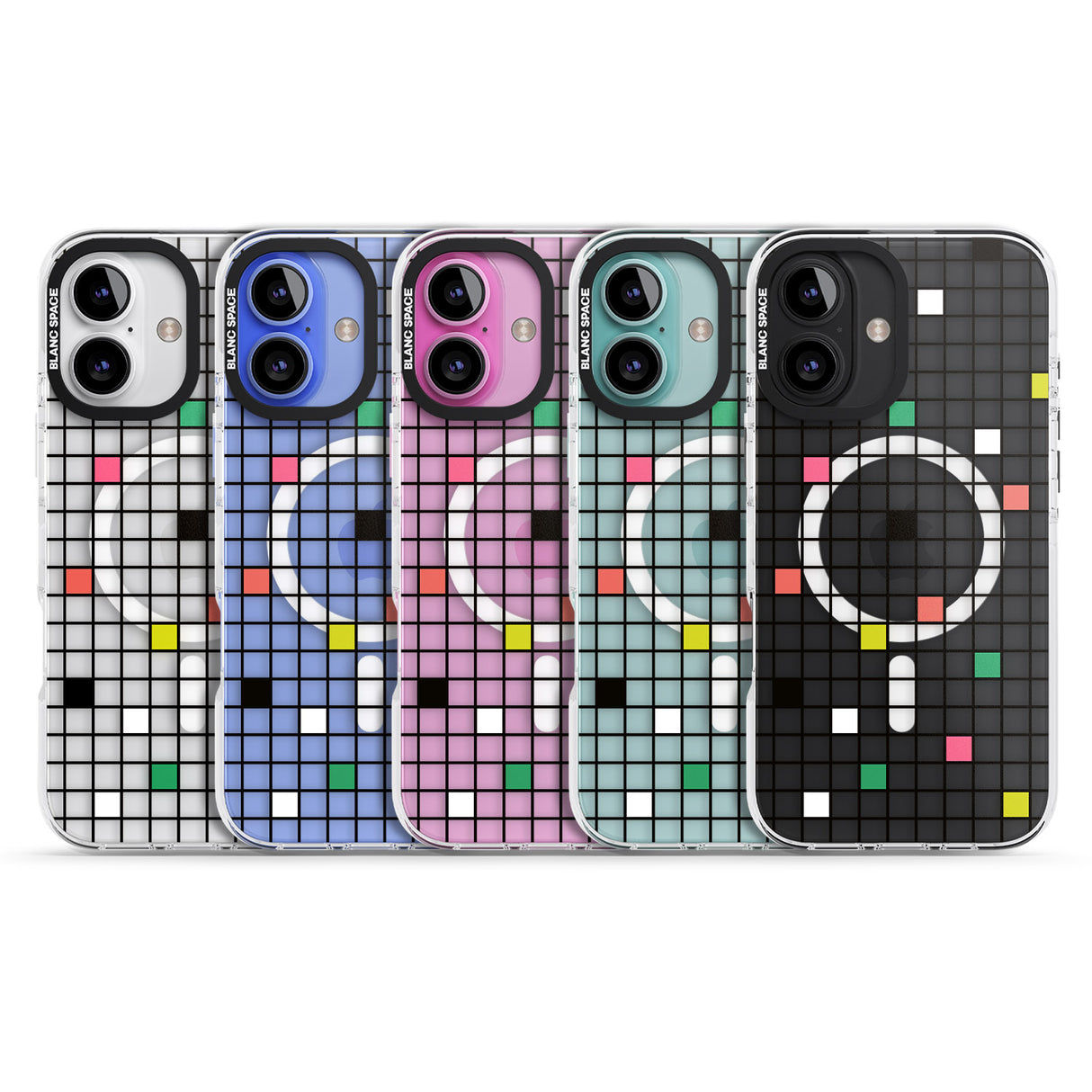 iPhone 16 Pro Max Vibrant Clear Geometric Grid Black Impact Phone Case